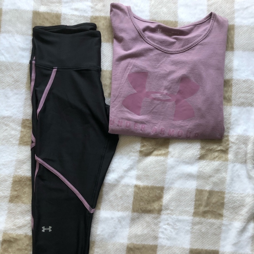 Purple and black under armour Capri leggings